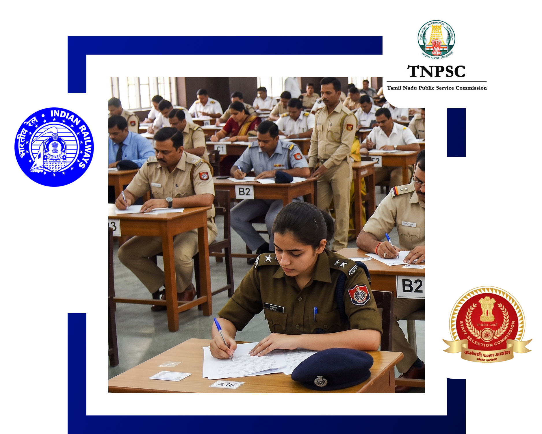 Candidates writing government exams — TNPSC, Railways, and SSC